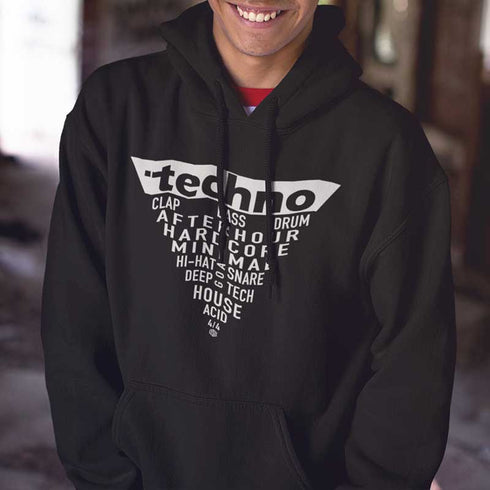 Techno Triangle Premium Raver Hoodie für Männer in schwarz
